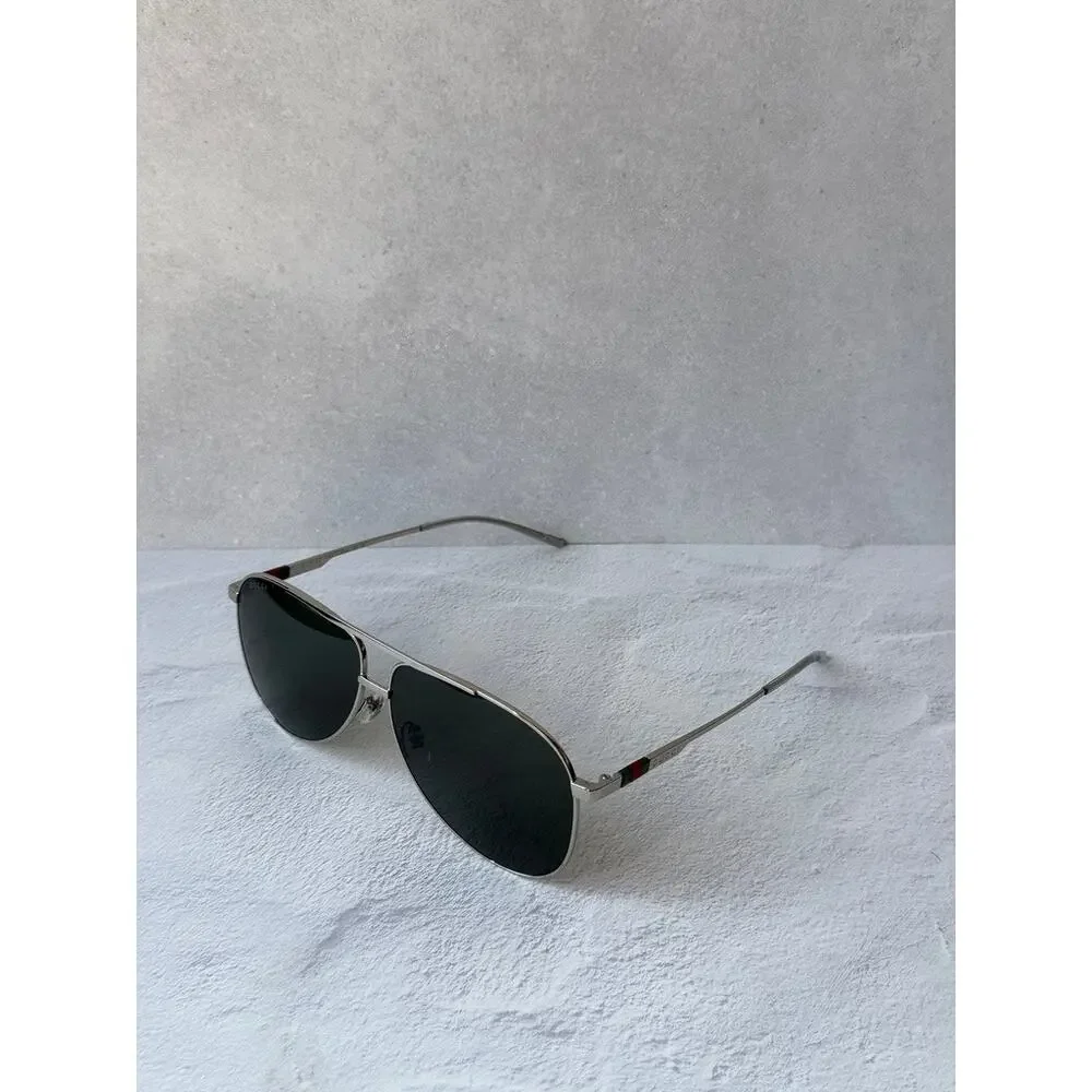 NEW Gucci GG1677S Silver Grey Lens Aviator Sunglasses $630